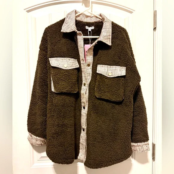 Cozy Brown Sherpa Tweed Jacket NEW S/M - Picture 2 of 9